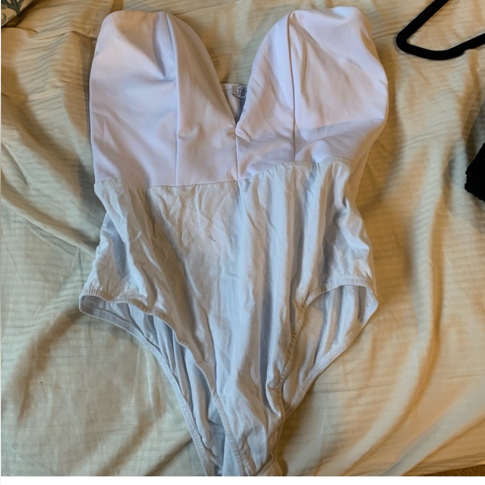 Tobi White plunge strapless body suit